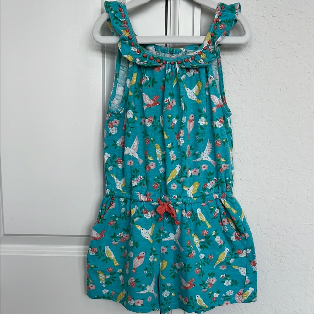 Mini Teal Bird Print Kids Romper